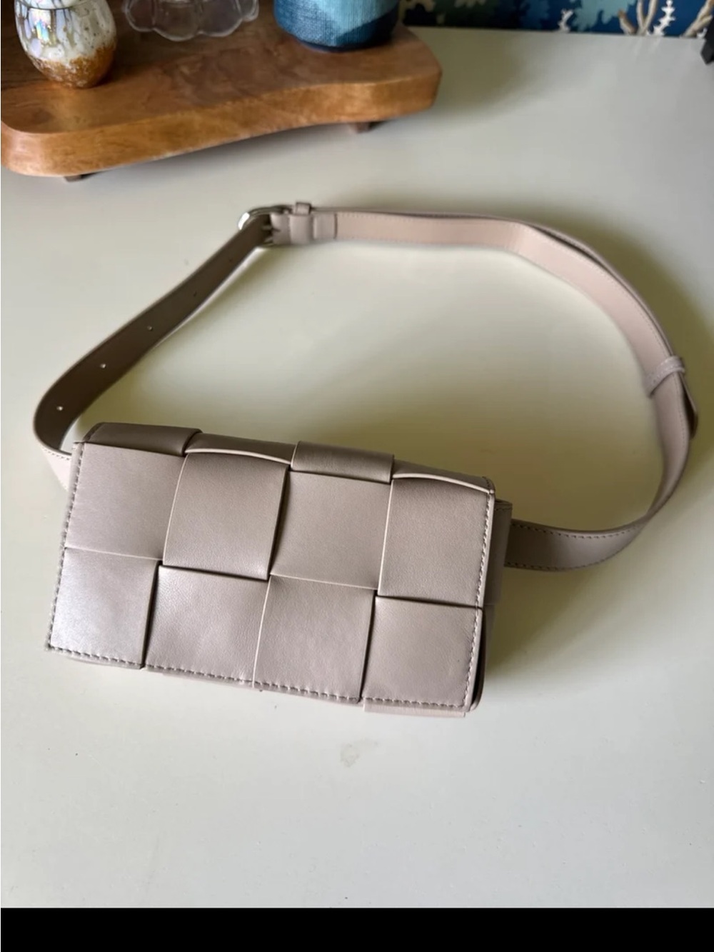 Quince Italian Leather Handwoven Box Belt Bag in Taupe - Picture 12 of 12